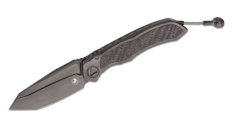 Microtech Anax Tanto Single Edge Titanium Handle DLC Standard CF Inlay Folding Knife