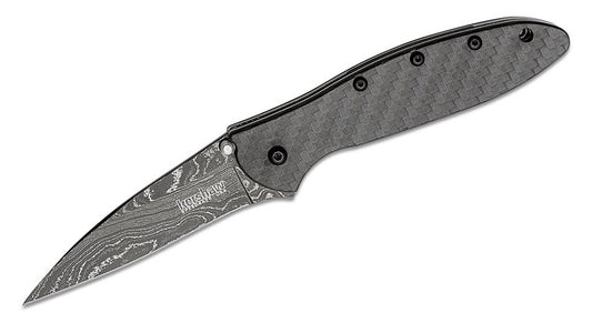 Kershaw 1660CFDAM Ken Onion Leek Assisted Flipper Knife 3" Damascus Blade, Carbon Fiber Handles