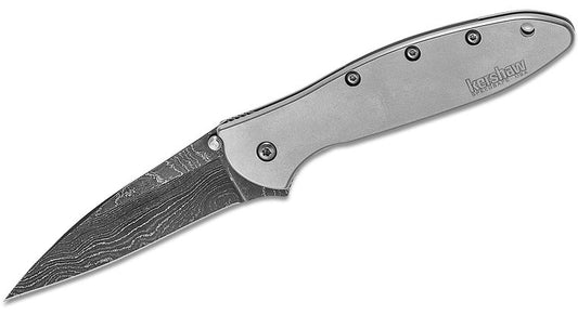 Kershaw 1660DAM Ken Onion Leek Assisted Flipper Knife 3" Damascus Plain Blade Stainless Steel Handles