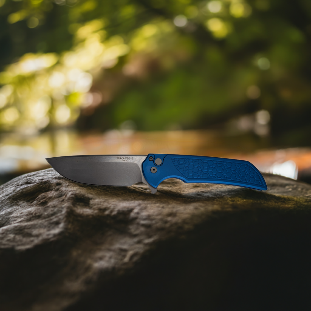 Protech Mordax Blue Gridlock Buttonlock Folding Knife