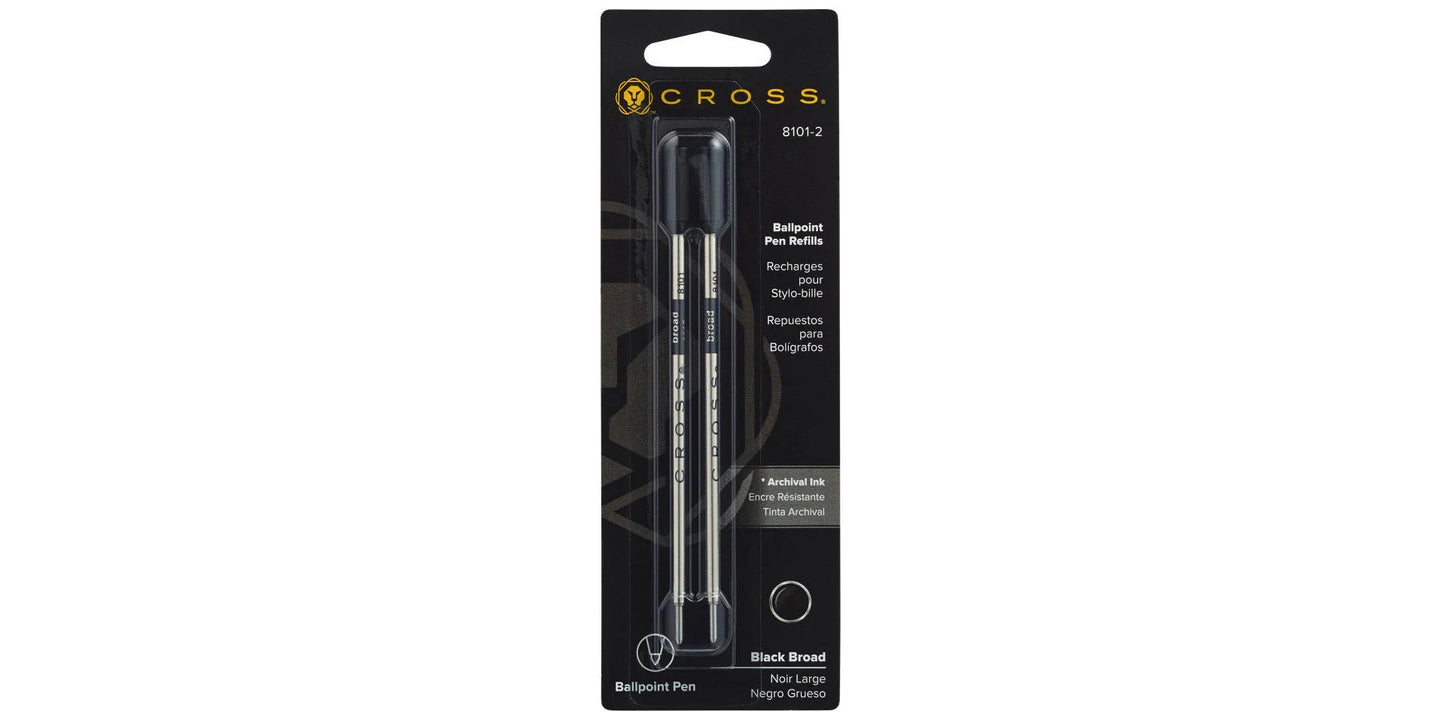 Cross Ballpoint Refill 8101-2 Black Broad 2pk