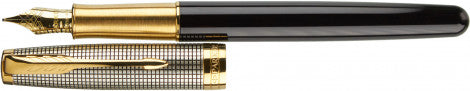 Parker Sonnet Sterling Silver and Black Fountain Pen 18k Gold Fine Nib