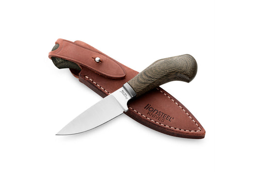 LionSTEEL WILLY Compact EDC Fixed Blade Knife, Solid Handle Construction, Titanium Guard, M390 Steel Blade, Made in Italy (Natural Micarta)