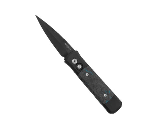 Protech Godson Fat Carbon Dark Matter Blue inlay Auto Folding Knife