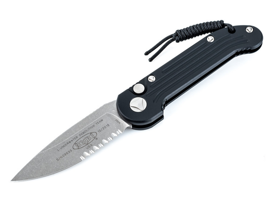 Microtech L.U.D.T. Stonewash Partial Serrated Auto Folding Knife