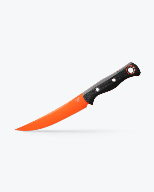 Benchmade Meatcrafter Carbon Fiber Handle Orange Blade Fixed Blade w/ Sheath