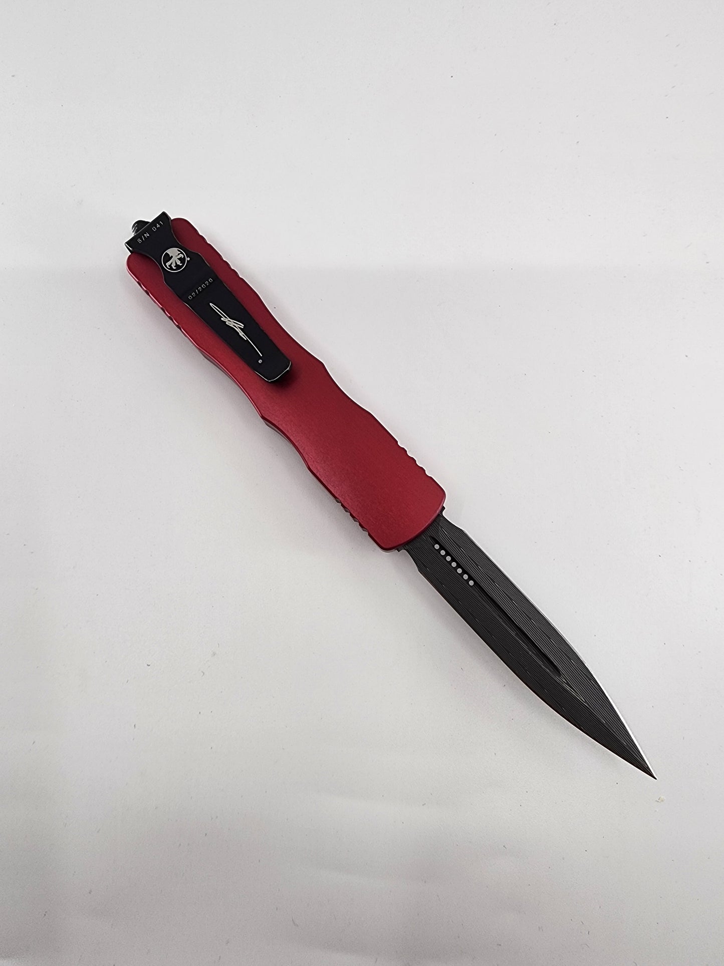 Consignment Microtech Dirac D/E Signature Series Damascus Standard Ringed Hardware