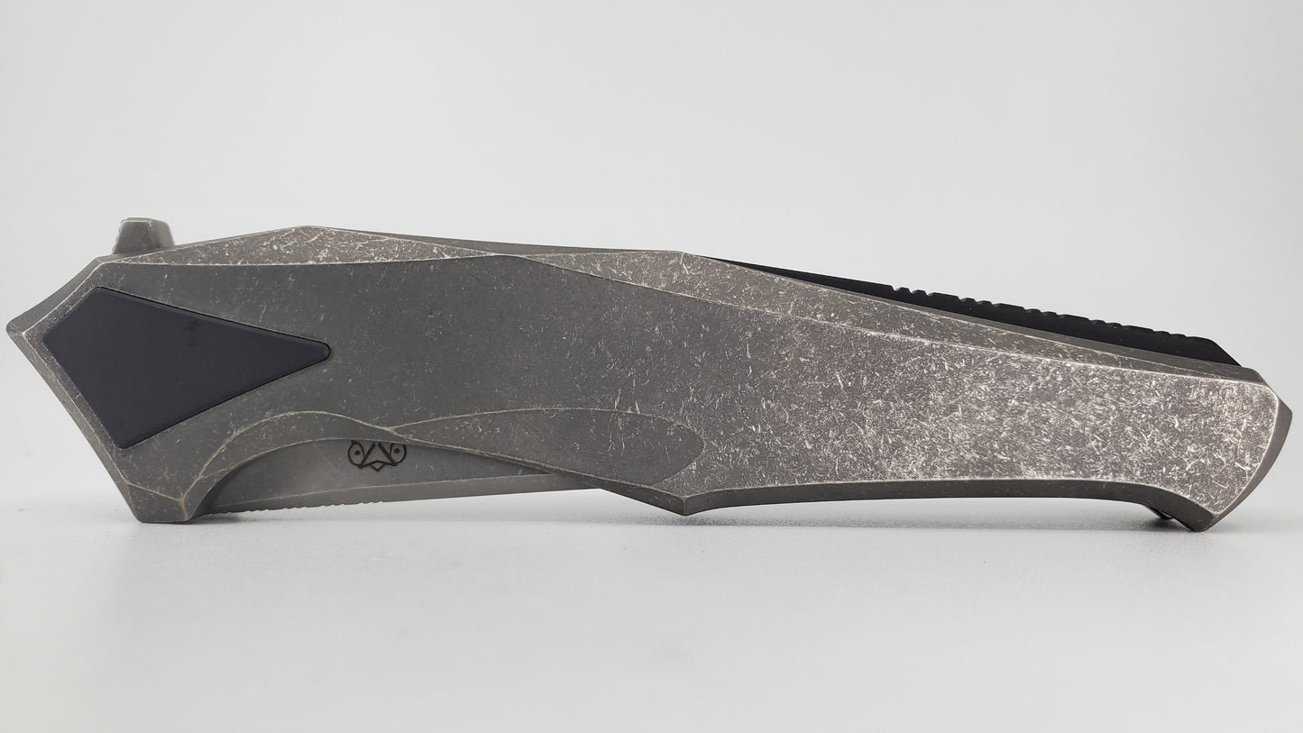 Poikilo Blades Bionic Rhino Dark Stonewash M398 Framelock Hidden Screws Folding Knife
