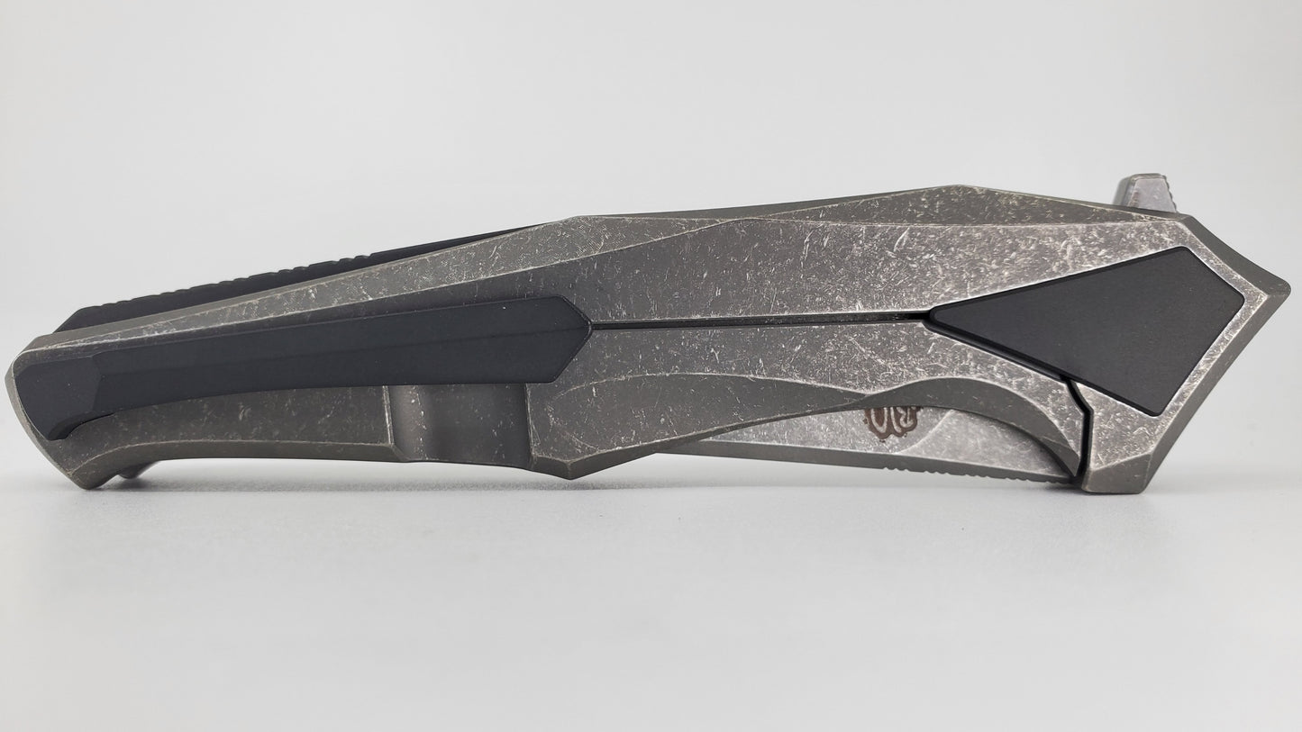 Poikilo Blades Bionic Rhino Dark Stonewash M398 Framelock Hidden Screws Folding Knife