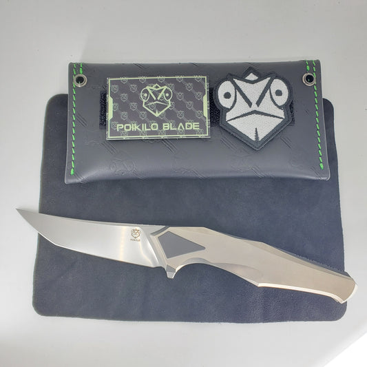 Poikilo Blades Bionic Rhino Pearlescent Stonewash M398 Framelock Hidden Screws Folding Knife