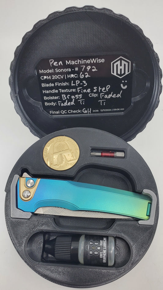 MachineWise Sonora #792 Faded Ti (20CV | Brass Bolster | LP-3) Buttonlock Folding Knife