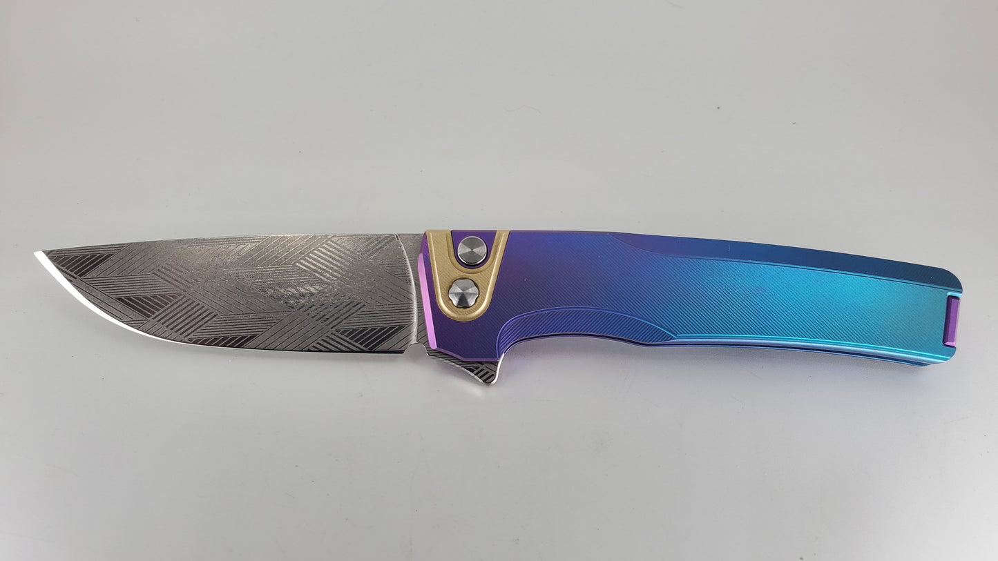 MachineWise Sonora #802 Midnight Faded Ti (20CV | Brass Bolster | LP-3) Buttonlock Folding Knife