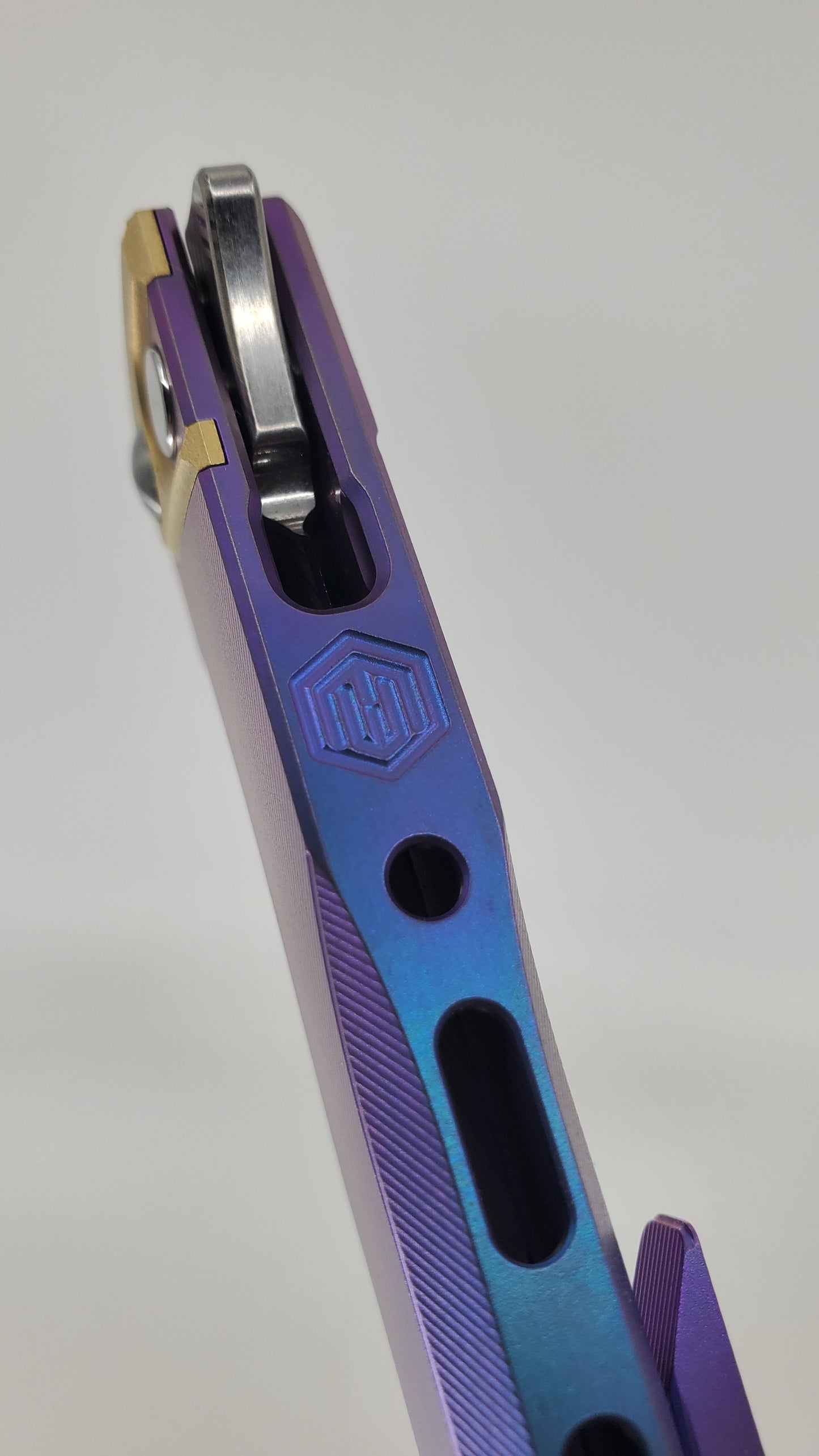 MachineWise Sonora #802 Midnight Faded Ti (20CV | Brass Bolster | LP-3) Buttonlock Folding Knife