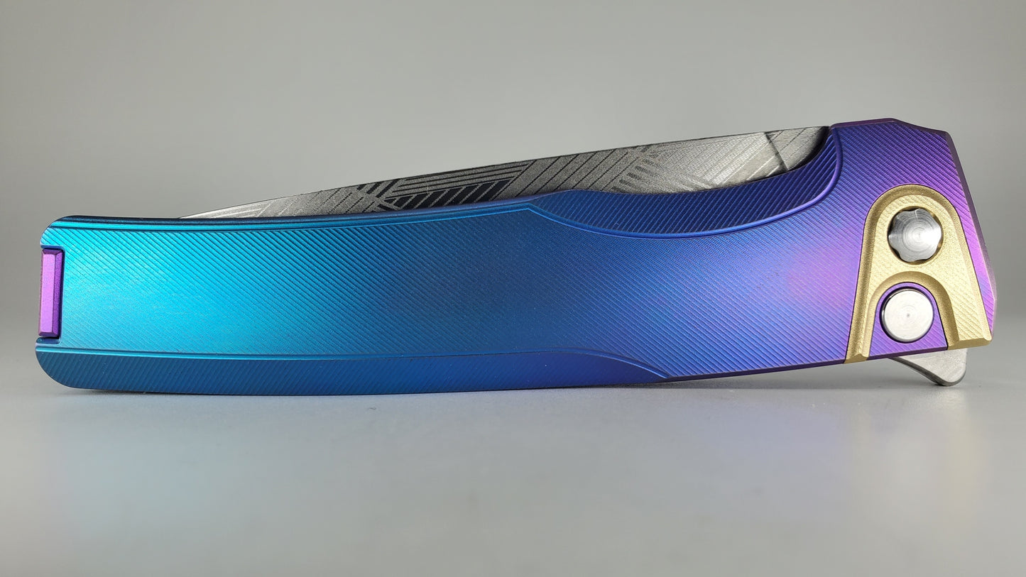 MachineWise Sonora #802 Midnight Faded Ti (20CV | Brass Bolster | LP-3) Buttonlock Folding Knife