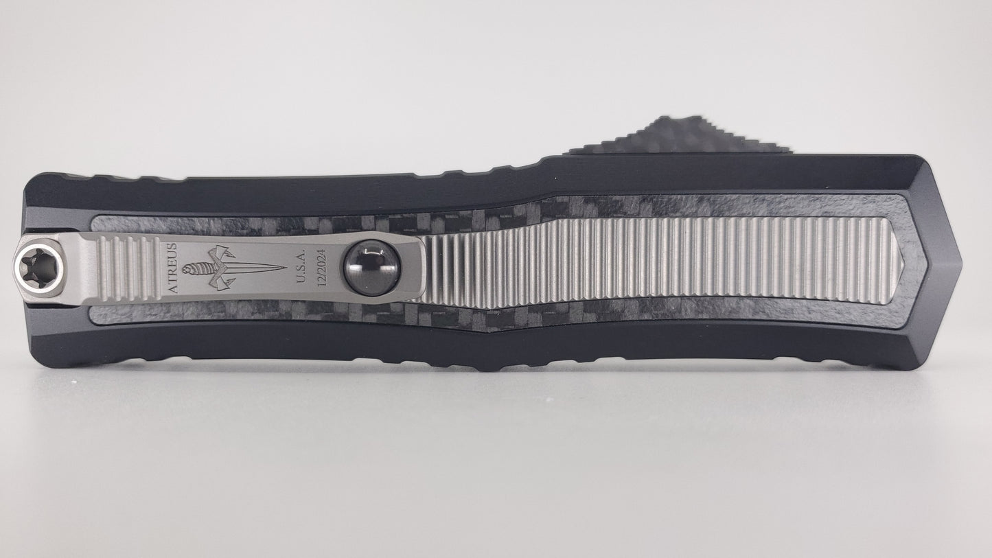 Microtech Atreus D/E Cryo Ice Finish w/ Titanium Inlay CF Button Out the Front Knife