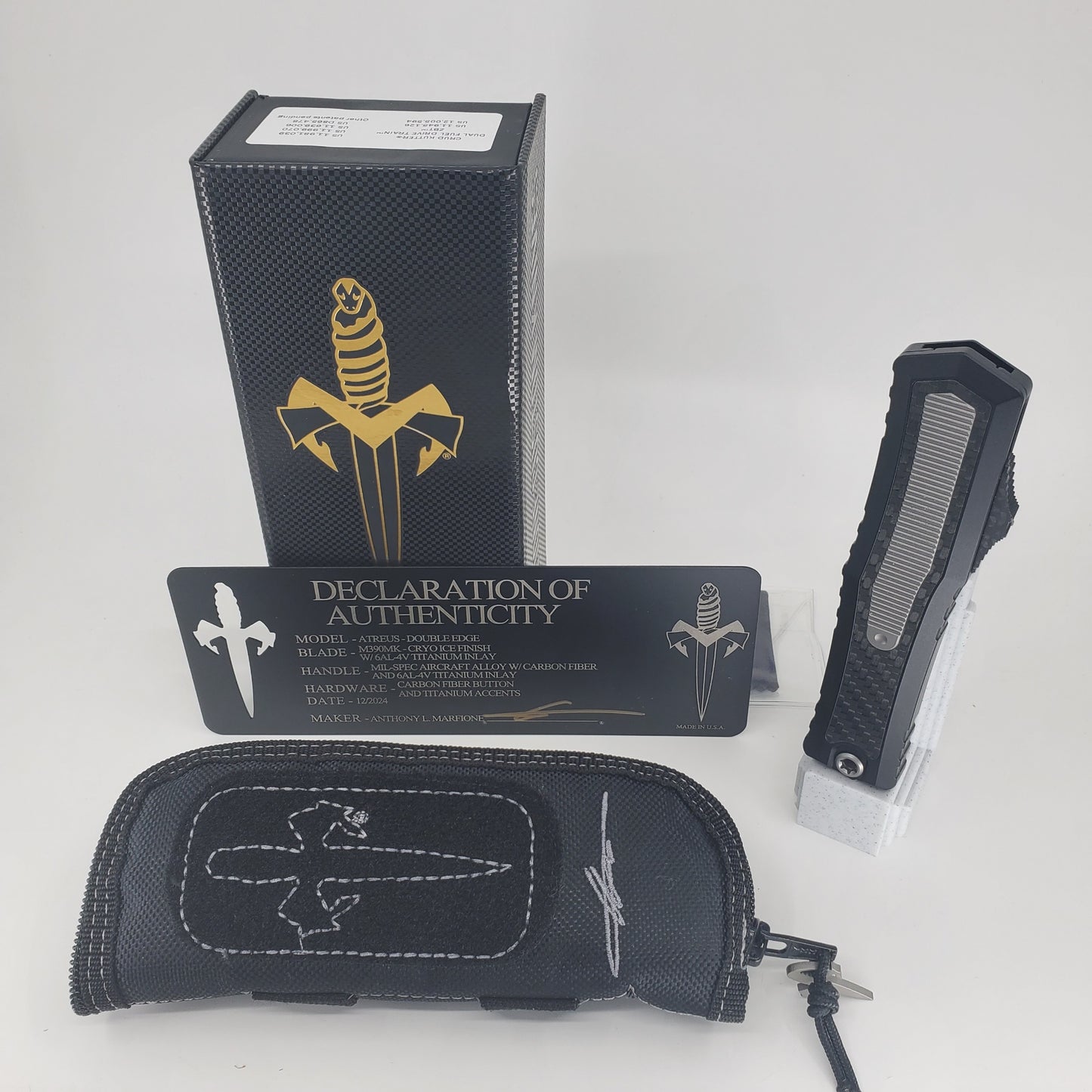 Microtech Atreus D/E Cryo Ice Finish w/ Titanium Inlay CF Button Out the Front Knife