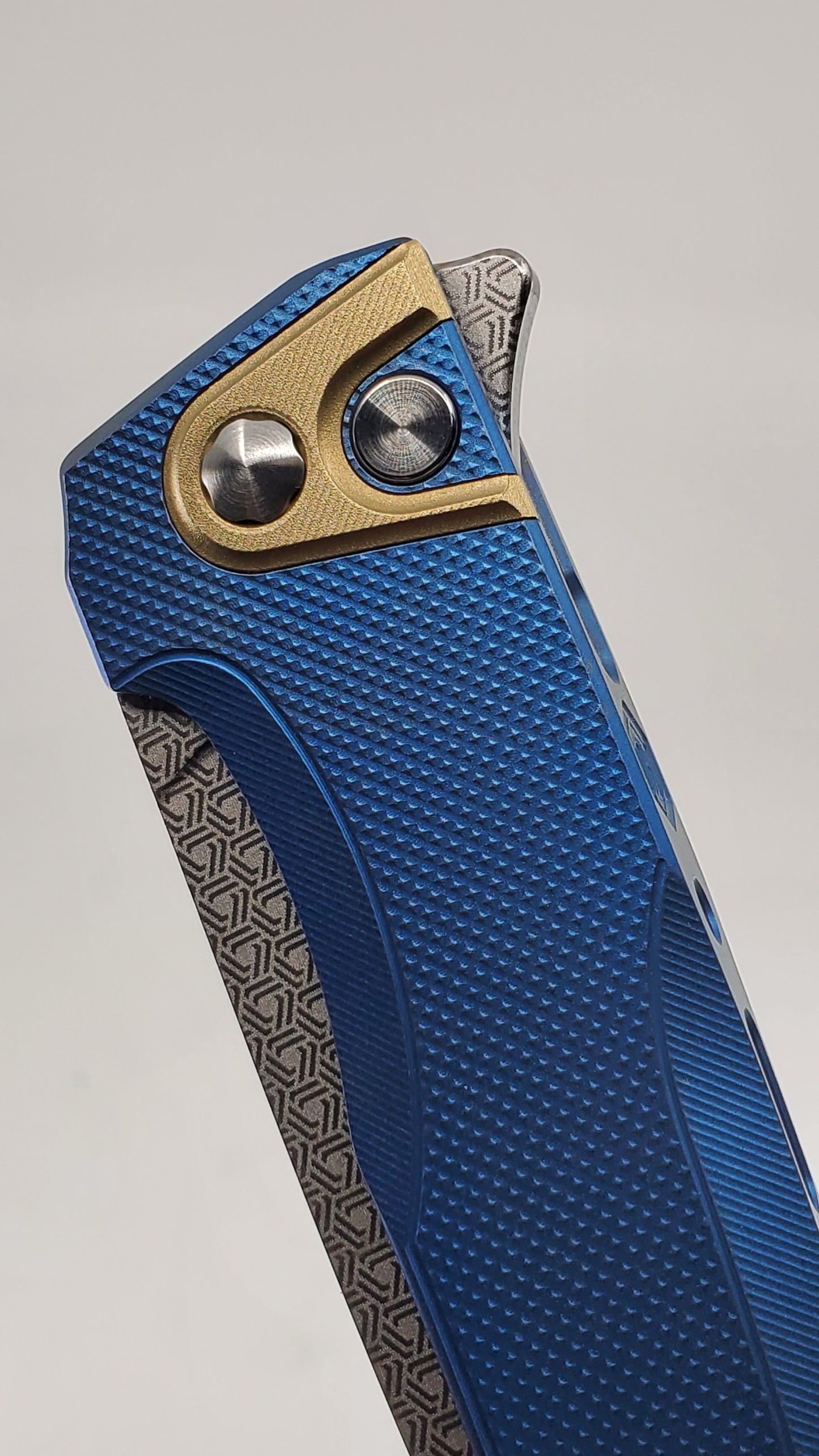 MachineWise Sonora Navy (CPM 20CV | Brass Bolster | Diamond Pattern) Buttonlock Folding Knife #858