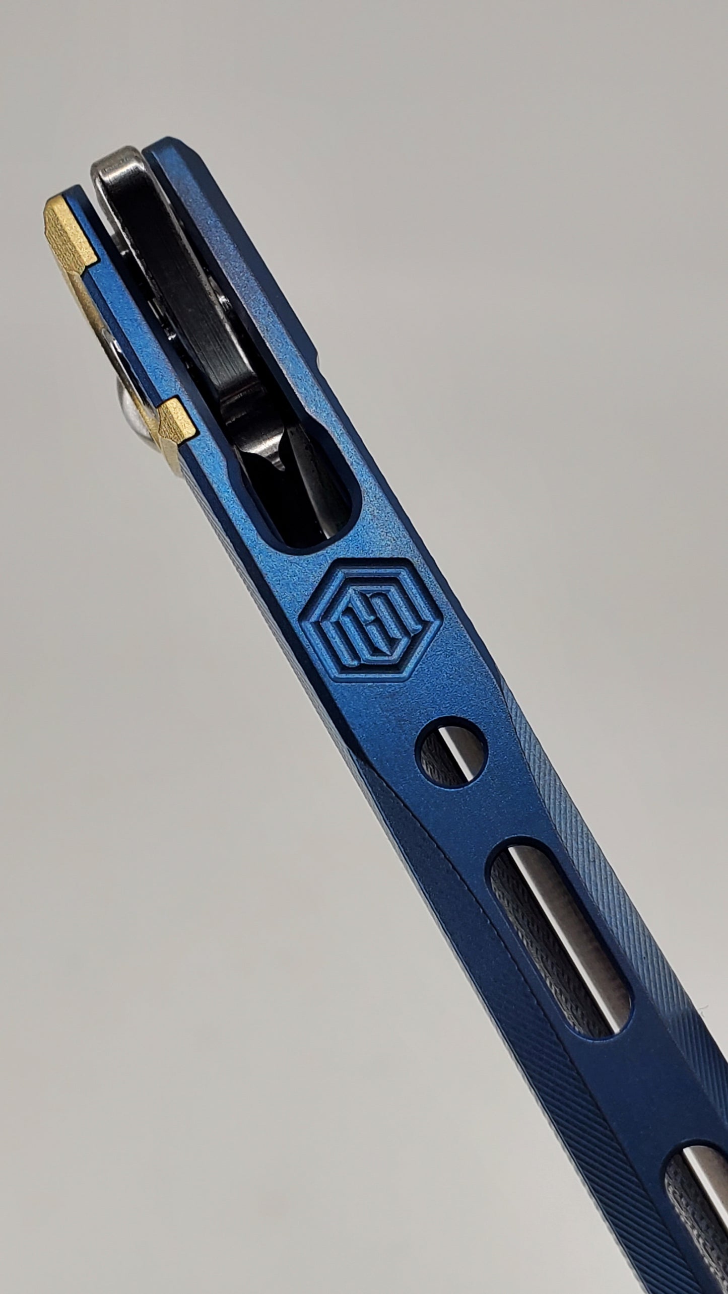 MachineWise Sonora Navy (CPM 20CV | Brass Bolster | Diamond Pattern) Buttonlock Folding Knife #858