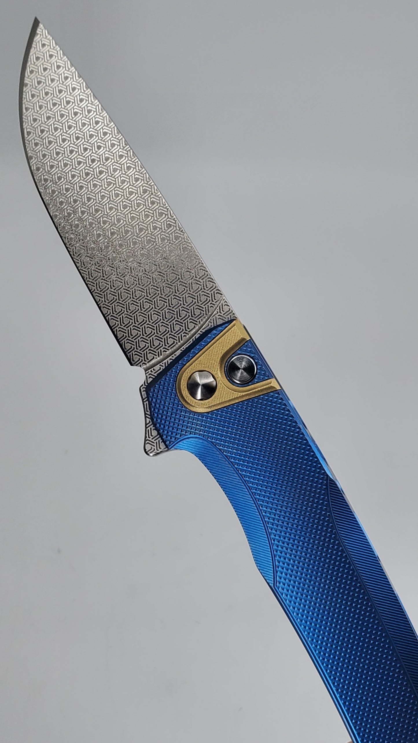 MachineWise Sonora Navy (CPM 20CV | Brass Bolster | Diamond Pattern) Buttonlock Folding Knife #858