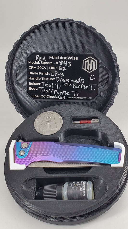 MachineWise Sonora Blurple (CPM 20CV | Teal Ti Bolster | Diamond Pattern) Buttonlock Folding Knife #843