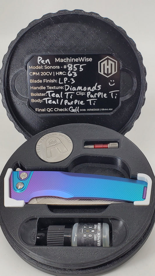MachineWise Sonora Blurple (CPM 20CCV | Teal Ti Bolster | Diamond Pattern) Buttonlock Folding Knife #855