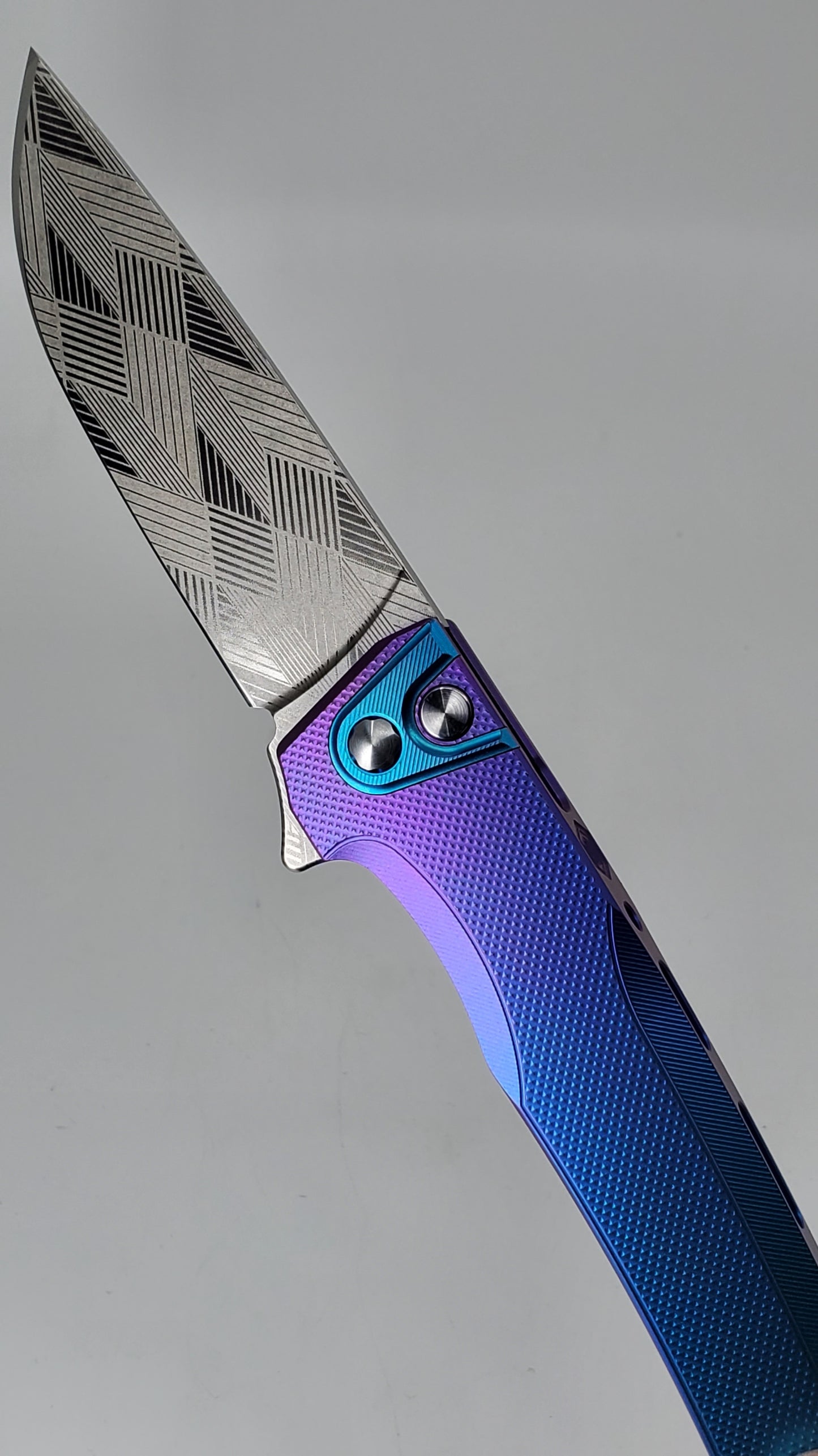 MachineWise Sonora Blurple (CPM 20CCV | Teal Ti Bolster | Diamond Pattern) Buttonlock Folding Knife #855