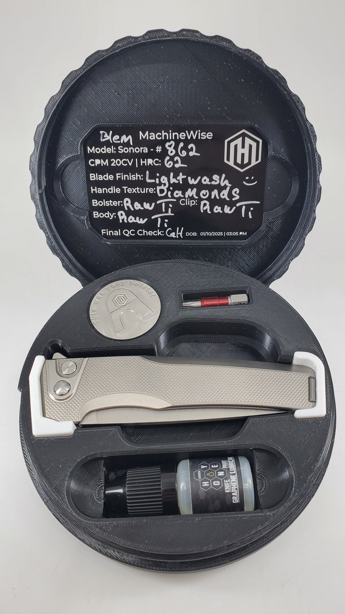 MachineWise Sonora Raw (CPM 20CV | Ti Bolster | Diamond Handle) Buttonlock Folding Knife #862