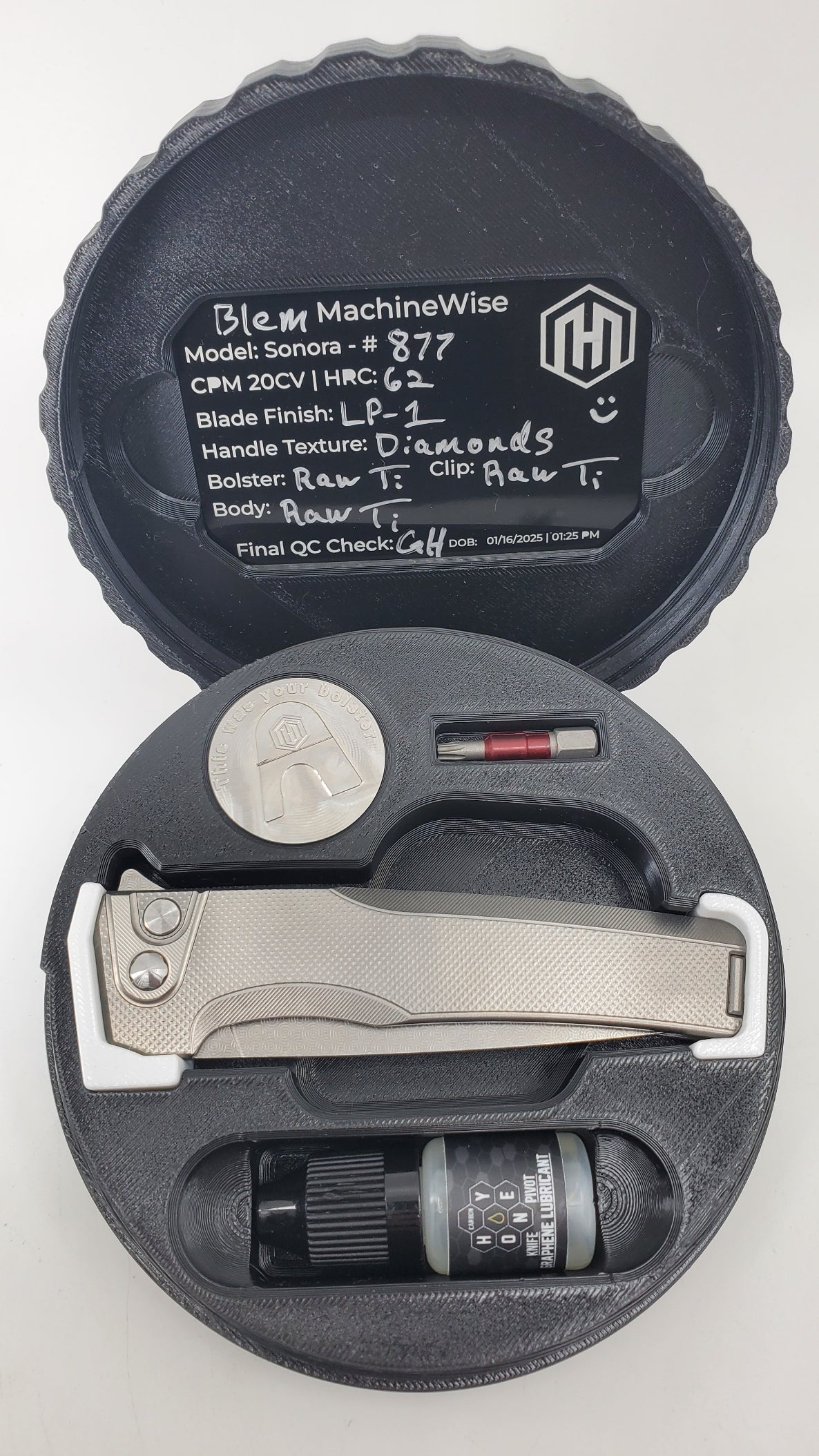 MachineWise Sonora Raw (CPM 20CV | Ti Bolster | Diamond Handle | Circles Pattern) Buttonlock Folding Knife #877
