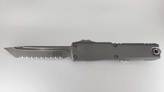 Microtech Ultratech ZBP T/E Natural Clear Apocalyptic Full Serrated Out the Front Knife