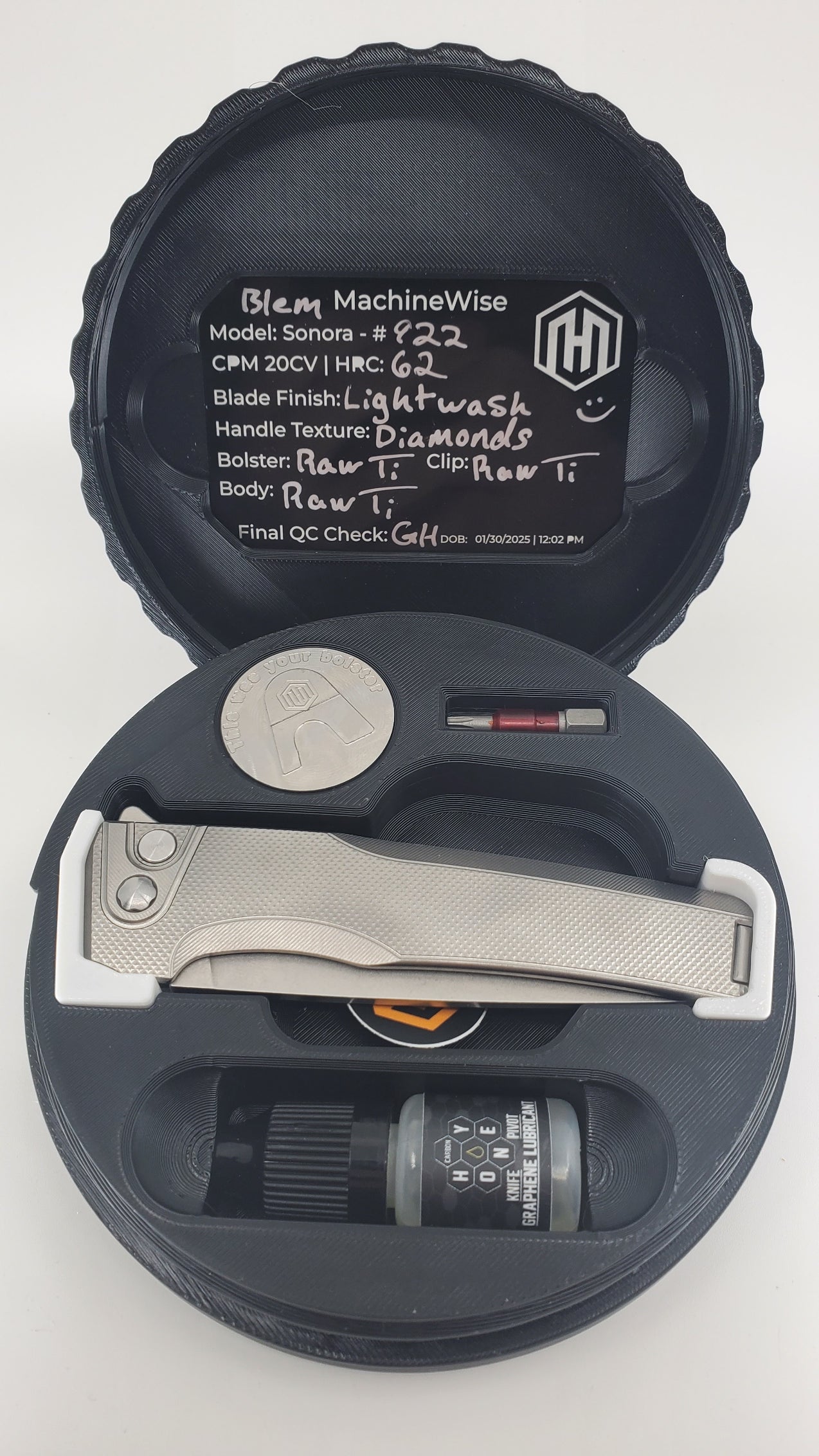 MachineWise Sonora Raw 922 (CPM 20CV | Ti Bolster | Diamonds Handle) Buttonlock Folding Knife *BLEM*