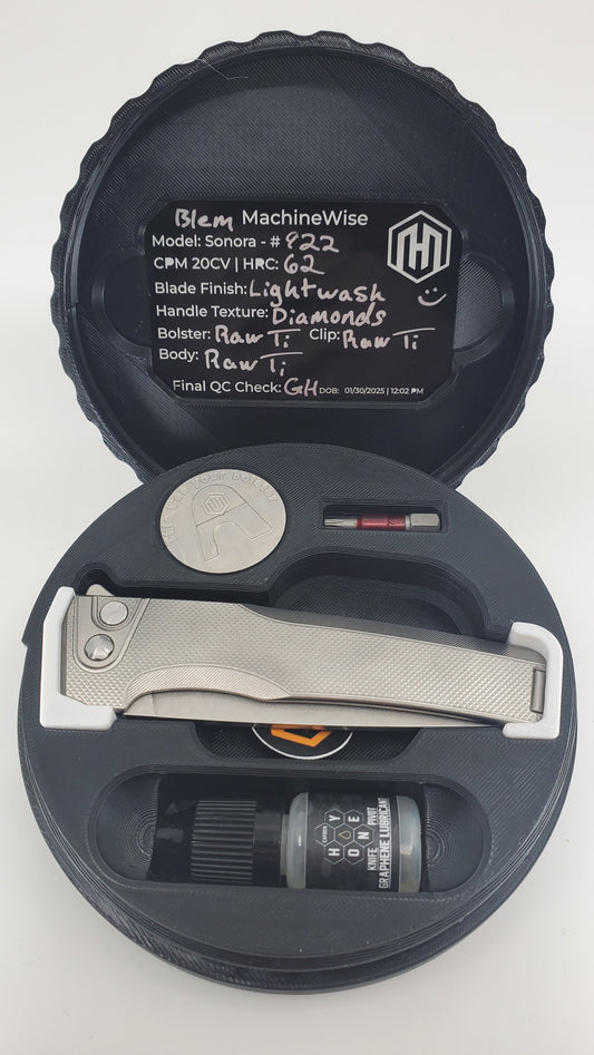 MachineWise Sonora Raw 922 (CPM 20CV | Ti Bolster | Diamonds Handle) Buttonlock Folding Knife *BLEM*