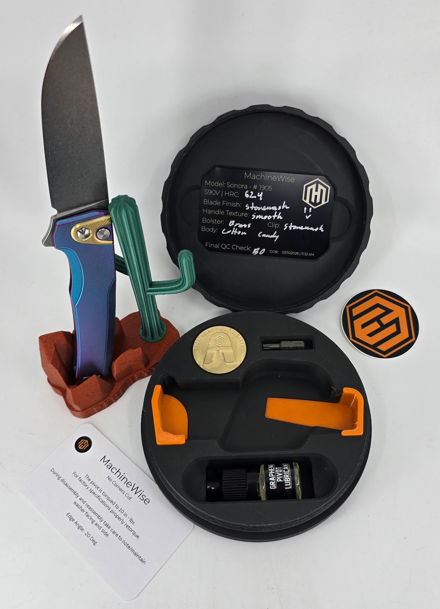MachineWise Sonora Cotton Candy Ti ( S90V | Brass Bolster | (Smooth) Integral Buttonlock Folding Knife #1905