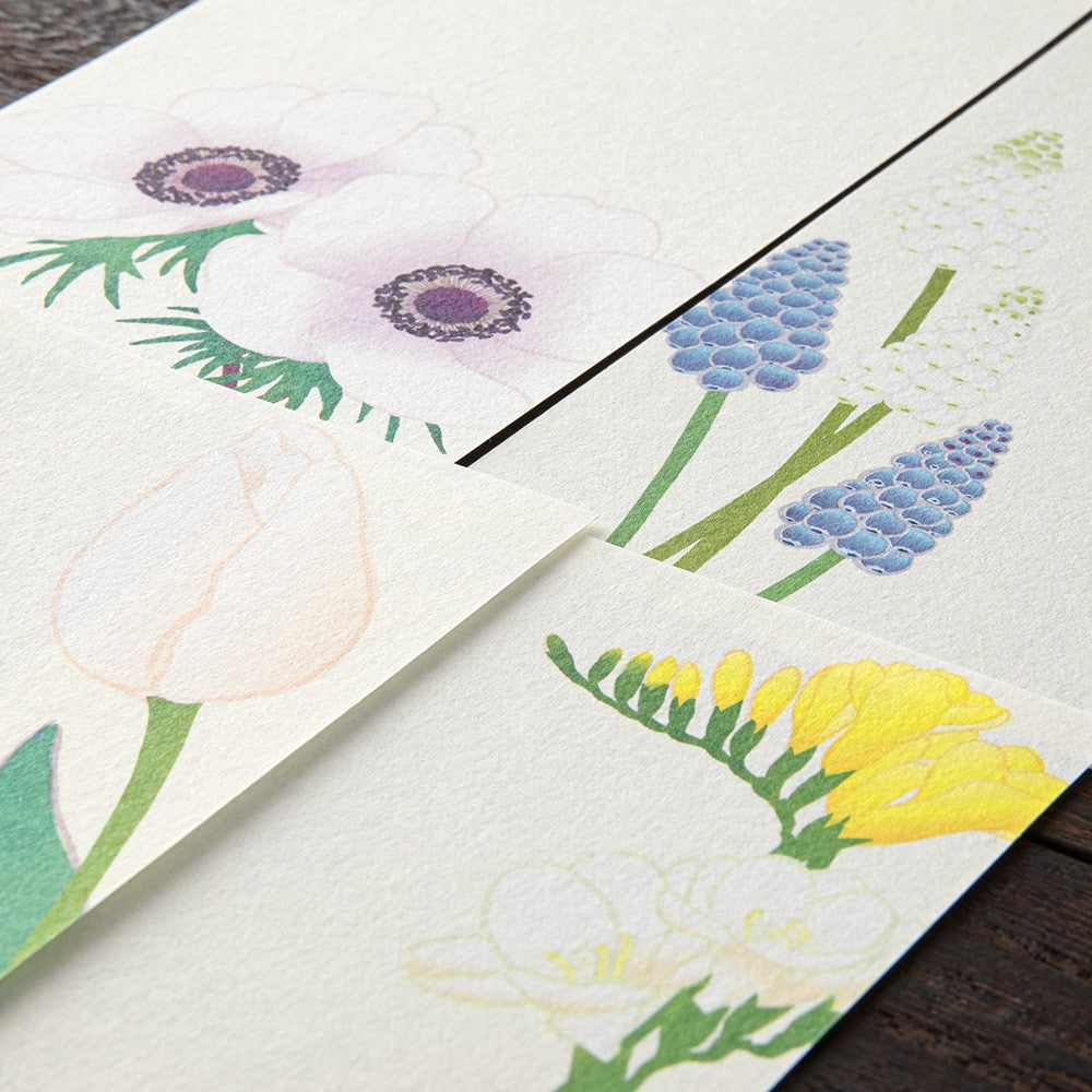 Midori Spring Flower White Message letter Pad Four Designs