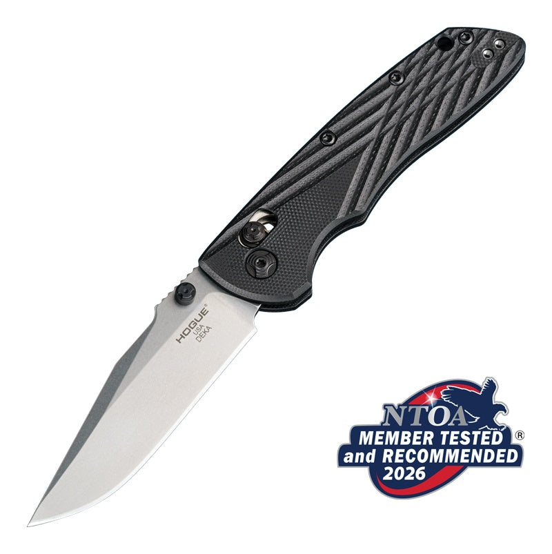Hogue Deka Black G10 Handle Clip Point CPM-20CV Blade Folding Knife