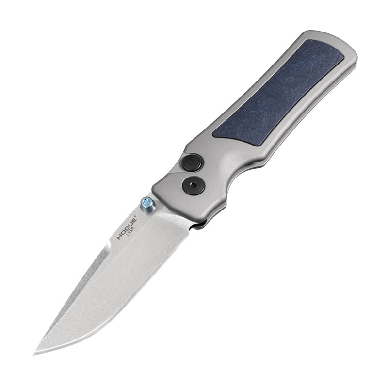 Hogue Saxum Button Lock | Magnacut Blade w/ Aluminum Handle & Blue Canyon Richlite Inlays