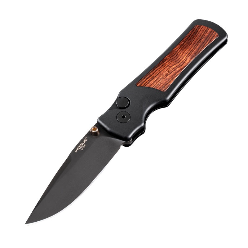 Hogue Saxum Button Lock Knife | Magnacut Blade w/ Aluminum Handle & Kingwood Inlays