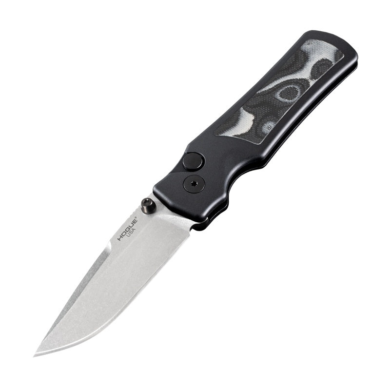 Hogue Saxum Button Lock Knife | Magnacut Blade w/ Aluminum Handle & Black G-Mascus Inlays