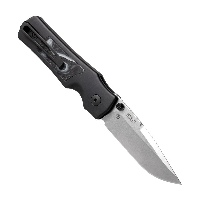 Hogue Saxum Button Lock Knife | Magnacut Blade w/ Aluminum Handle & Black G-Mascus Inlays