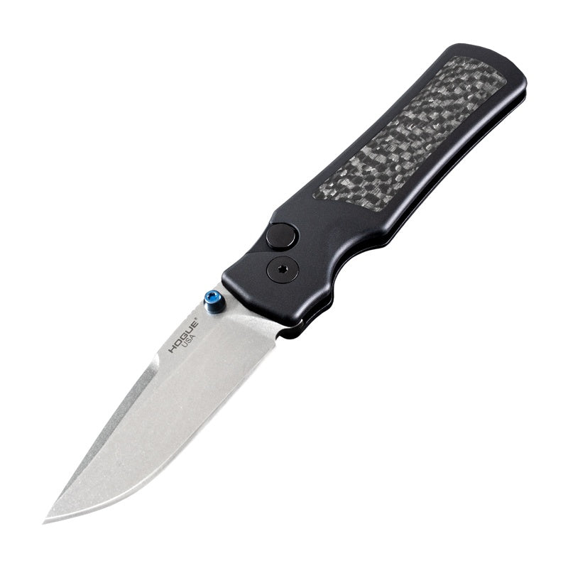Hogue Saxum Button Lock Knife | MagnaMax Blade w/ Aluminum Handle & Carbon Fiber Inlays