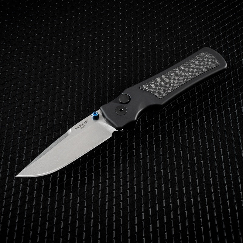 Hogue Saxum Button Lock Knife | MagnaMax Blade w/ Aluminum Handle & Carbon Fiber Inlays