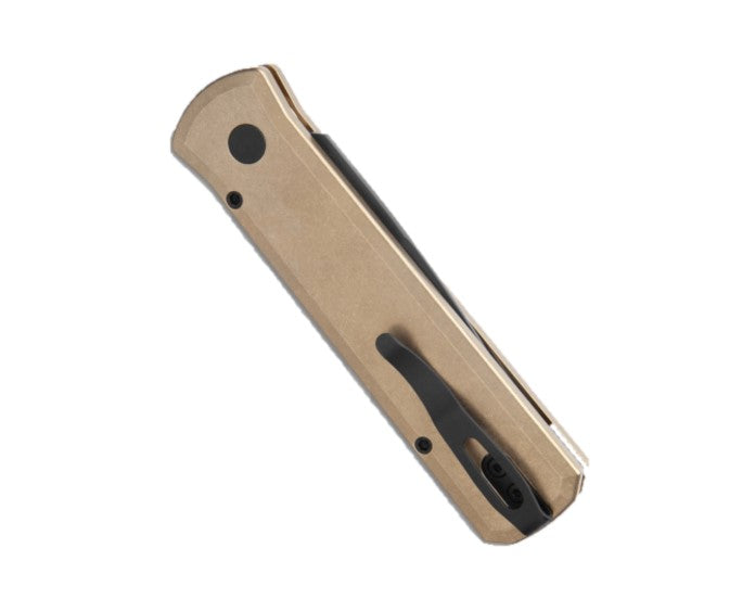 Protech Godson Custom Bronze w/ Fat Carbon Dark Matter Gold inlay Black Pearl Button Auto Folding Knife