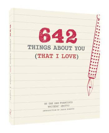 Book titled '642 Things About You (That I Love)' with a pen illustration on a white background