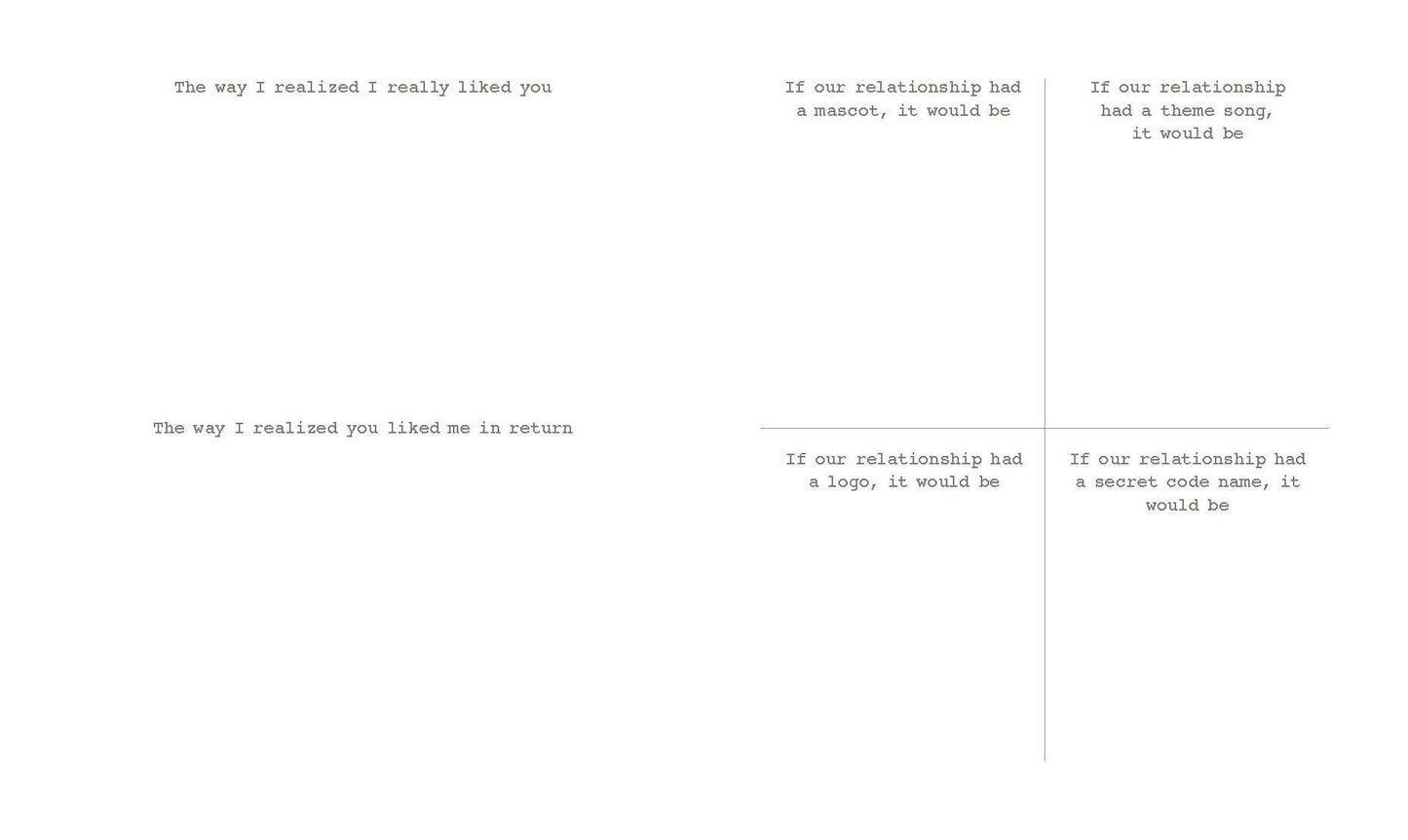 Text-based image with humorous relationship scenarios on a white background