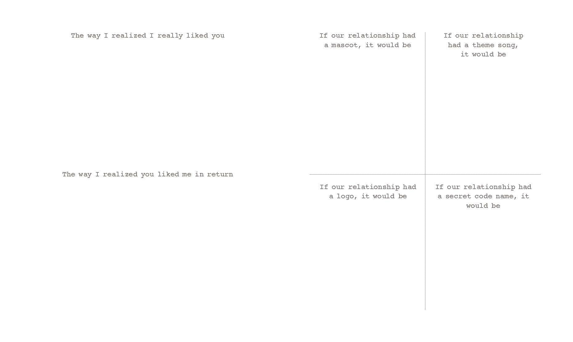 Text-based image with humorous relationship scenarios on a white background