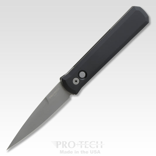 Protech Godfather Black Handle Blasted Plain Blade