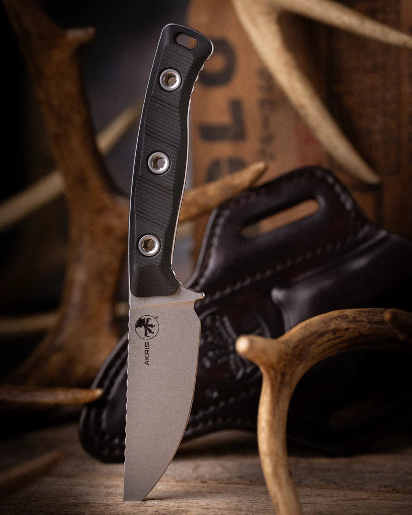 Microtech Akris G-10 Fixed Blade w/ Dark Chocolate Leather Sheath
