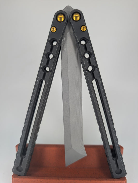 AcidWrx ZZYZX Incept V2 Black Handle / Gold Hardware Live Blade Balisong