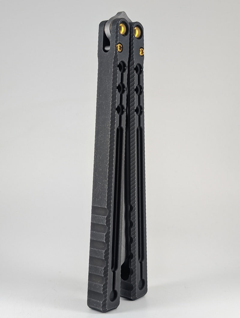 AcidWrx ZZYZX Incept V2 Black Handle / Gold Hardware Live Blade Balisong