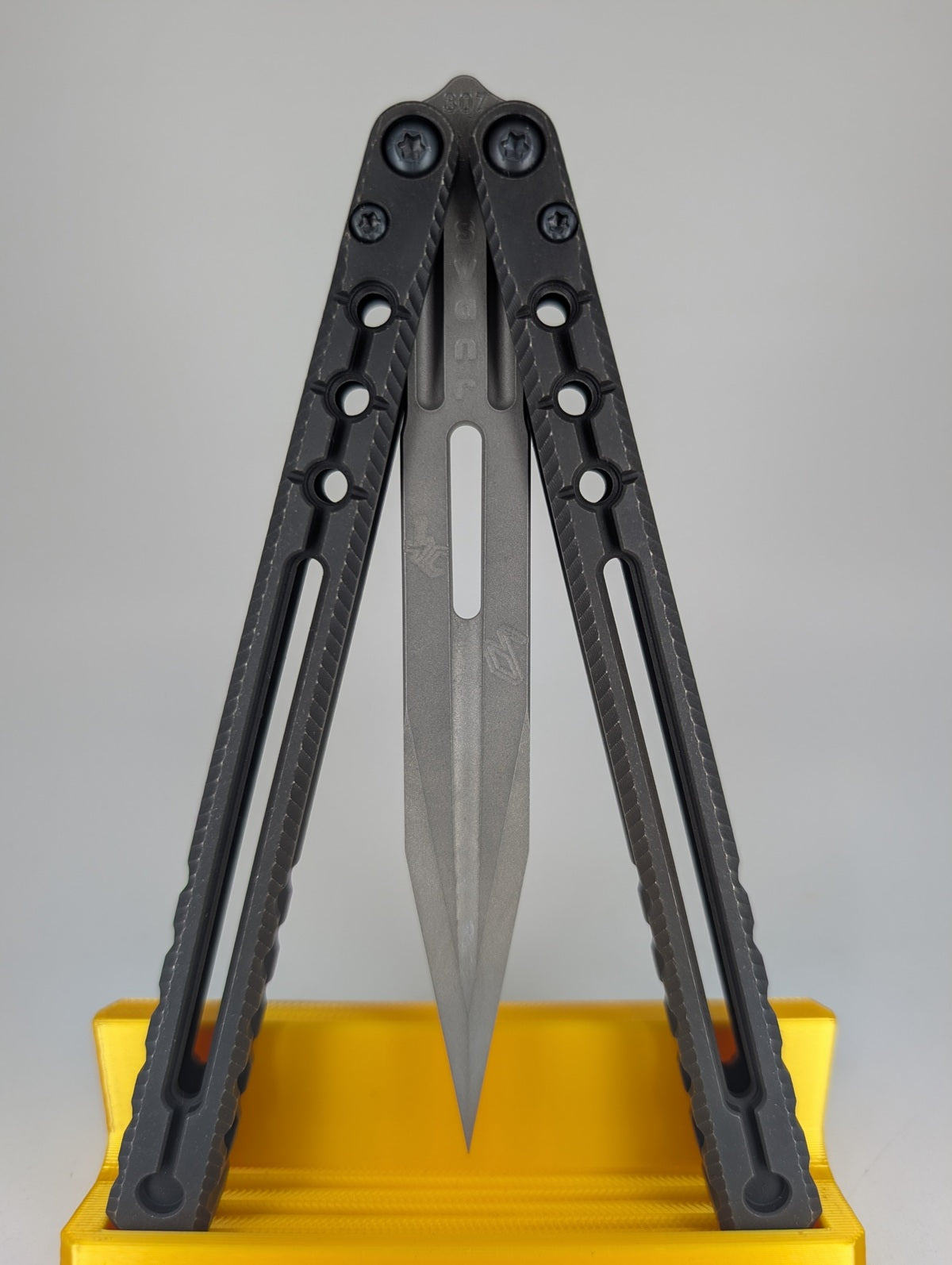 AcidWrx ZZYZX Judas Channeled Titanium False Edge Balisong