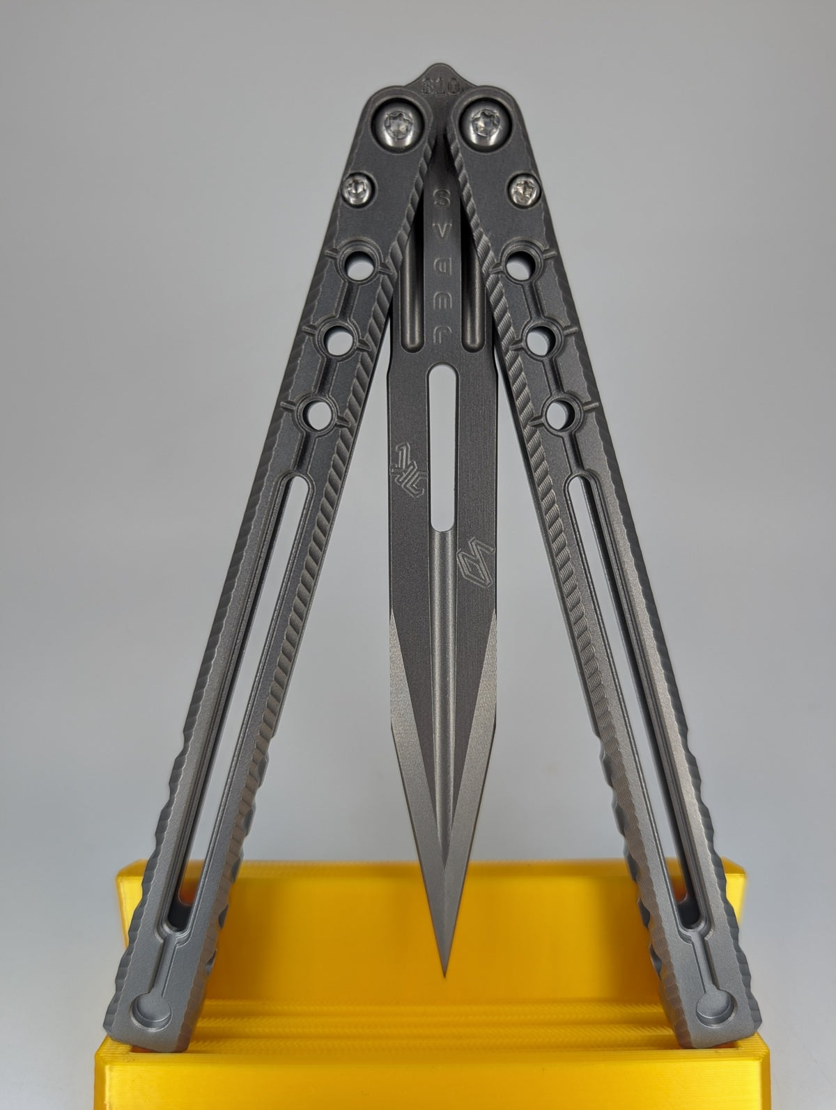 AcidWrx ZZYZX Judas Channeled Titanium False Edge Balisong